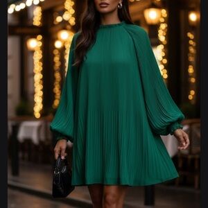&Merci Elegant Green Pleated Dress